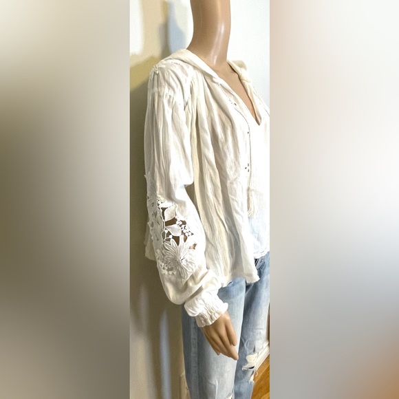 Free People Gauze Embroidered Hooded Blouse Sz:S - Picture 3 of 14
